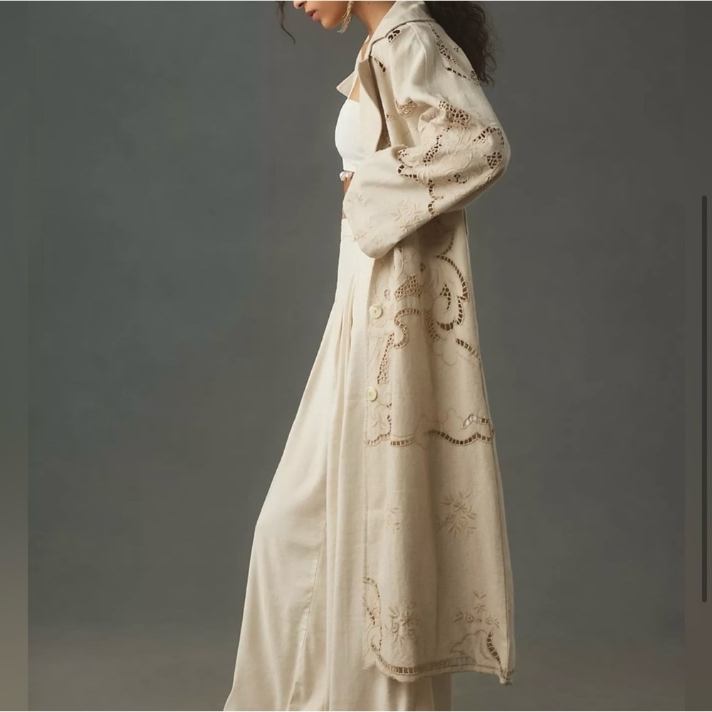 Avec Les Filles Anthropologie cutwork linen trench coat M NWT